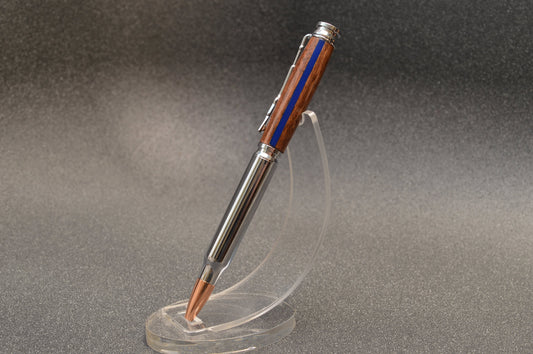 Thin Blue Line Law Enforcement Chrome Bullet Twist Pen in North Georgia Walnut