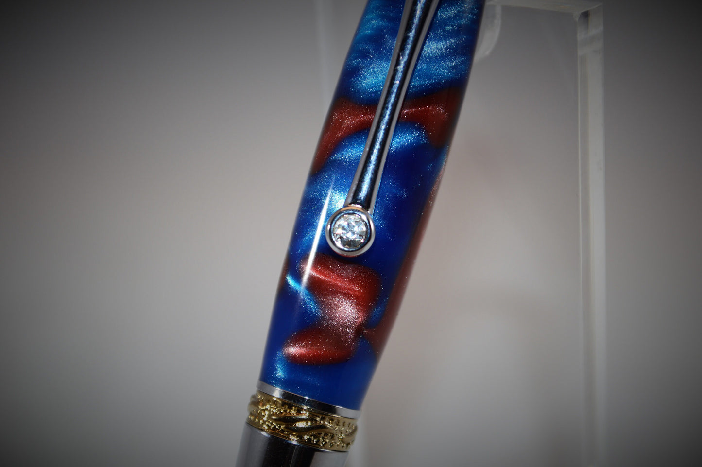 Majestic Squire Twist Pen in Gold Titanium and Chrome Finish with Swarovski Crystal Made with Mulitcolored Acrylic