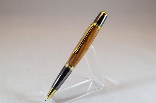 Handcrafted Bethlehem Olivewood Twist Pen in Gold Titanium and Black Titanium Finish