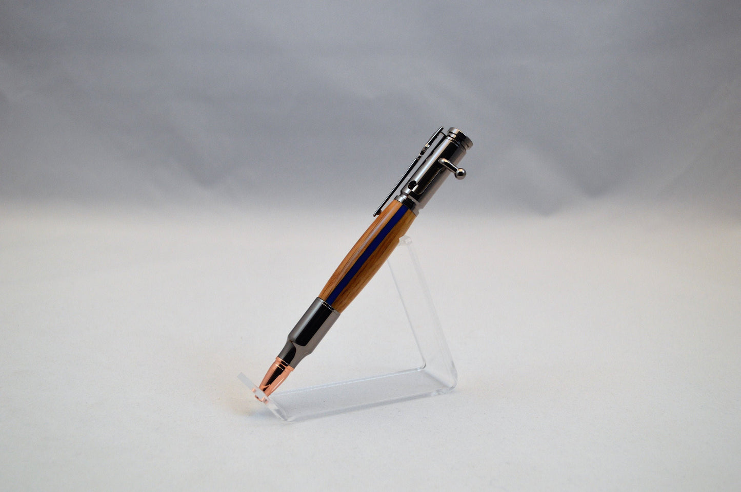 Thin Blue Line Bolt Action Bullet Pen in Oak With a Gunmetal Finish