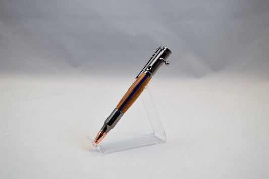 Thin Blue Line Bolt Action Bullet Pen in Oak With a Gunmetal Finish