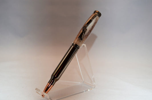 Deer Antler Bullet Cartridge Twist Pen  in Gunmetal Finish with Velvet Gift Bag