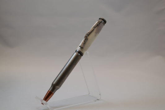 Deer Antler Bullet Cartridge Twist Pen  in Antique Silver Finish with Velvet Gift Bag