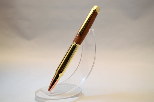 Whiskey Barrel Twist Bullet Pen in Gold Finish With Velvet Pouch.