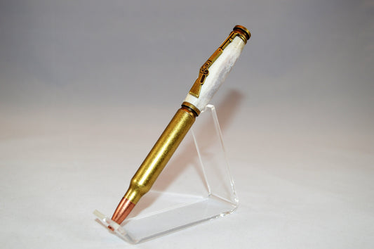 Deer Antler Bullet Cartridge Twist Pen  in Antique Brass Finish with Velvet Gift Bag