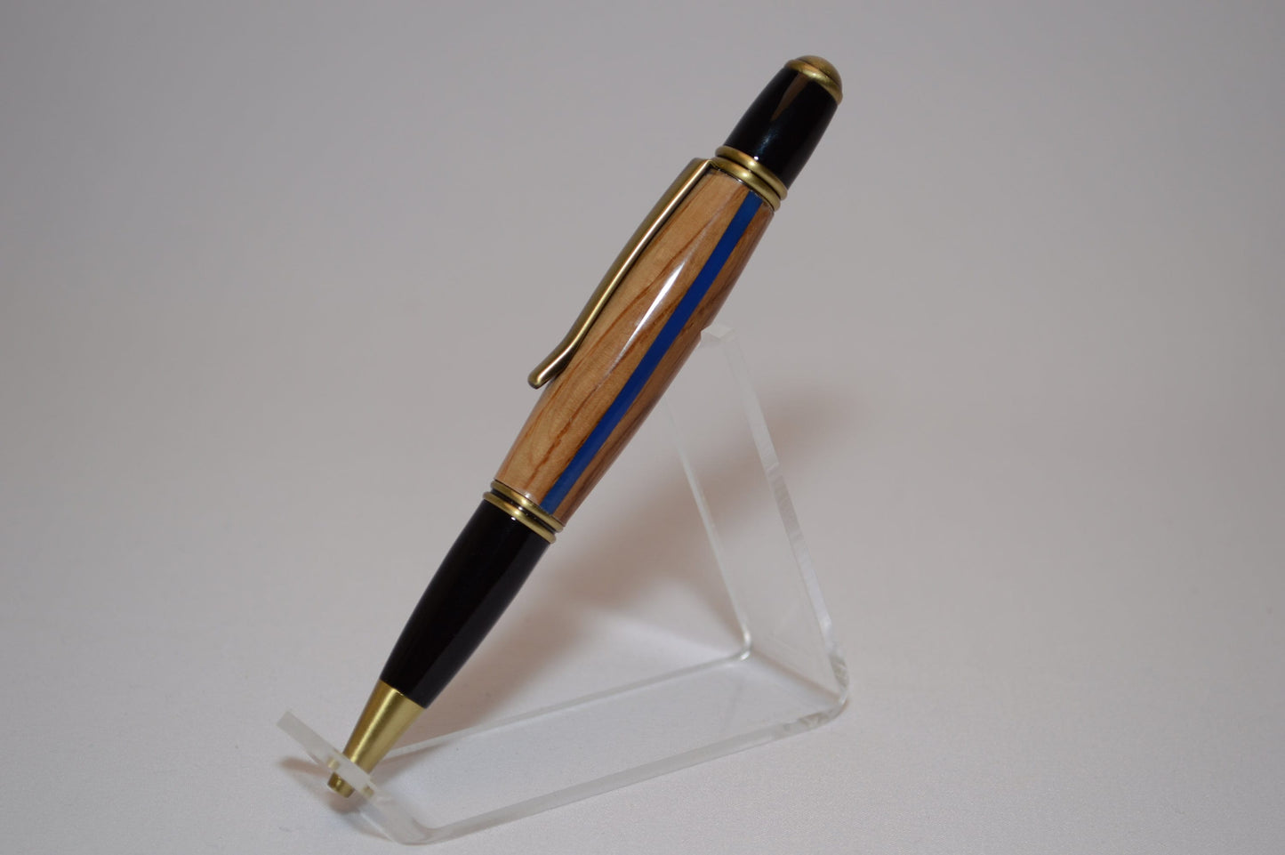 Thin Blue Line  Twist Pen  in Oak With a  Antique Brass and Black Finish