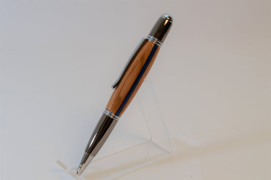 Thin Blue Line  Twist Pen  in Oak With a  Chrome and Gunmetal Finish