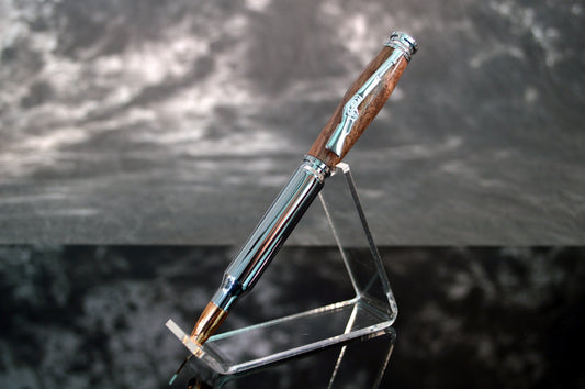 North Georgia Walnut Handcrafted Chrome Bullet Twist Pen with Velvet Gift Bag