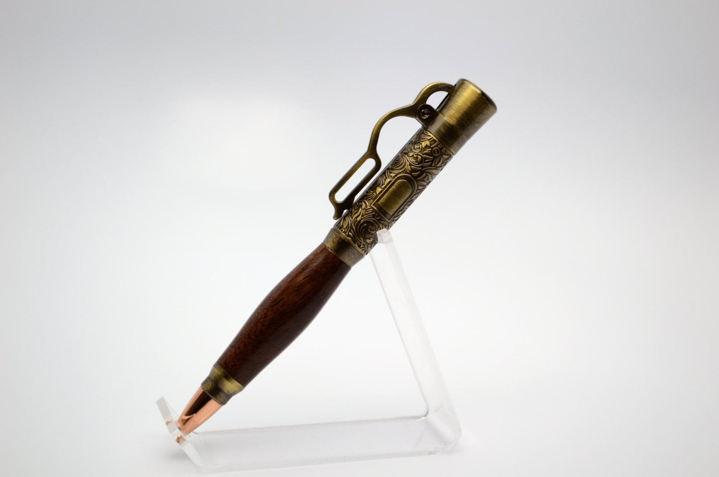 North Georgia Walnut Lever Action Bullet Pen - Antique Brass Finish