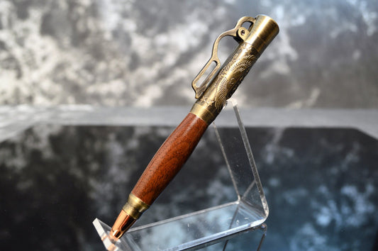North Georgia Walnut "American Pride" Lever Action Bullet Pen in Antique Brass Finish with Velvet Pouch