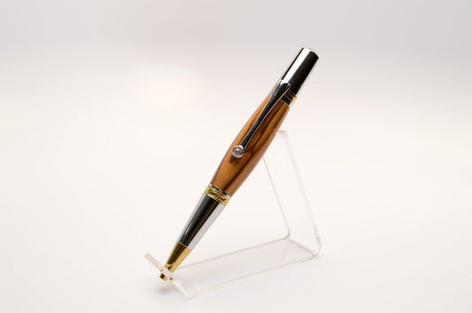 Handcrafted Bethlehem Olivewood Majestic Squire Twist Pen in Gold Titanium and Chrome Finish with Swarovski Crystal.